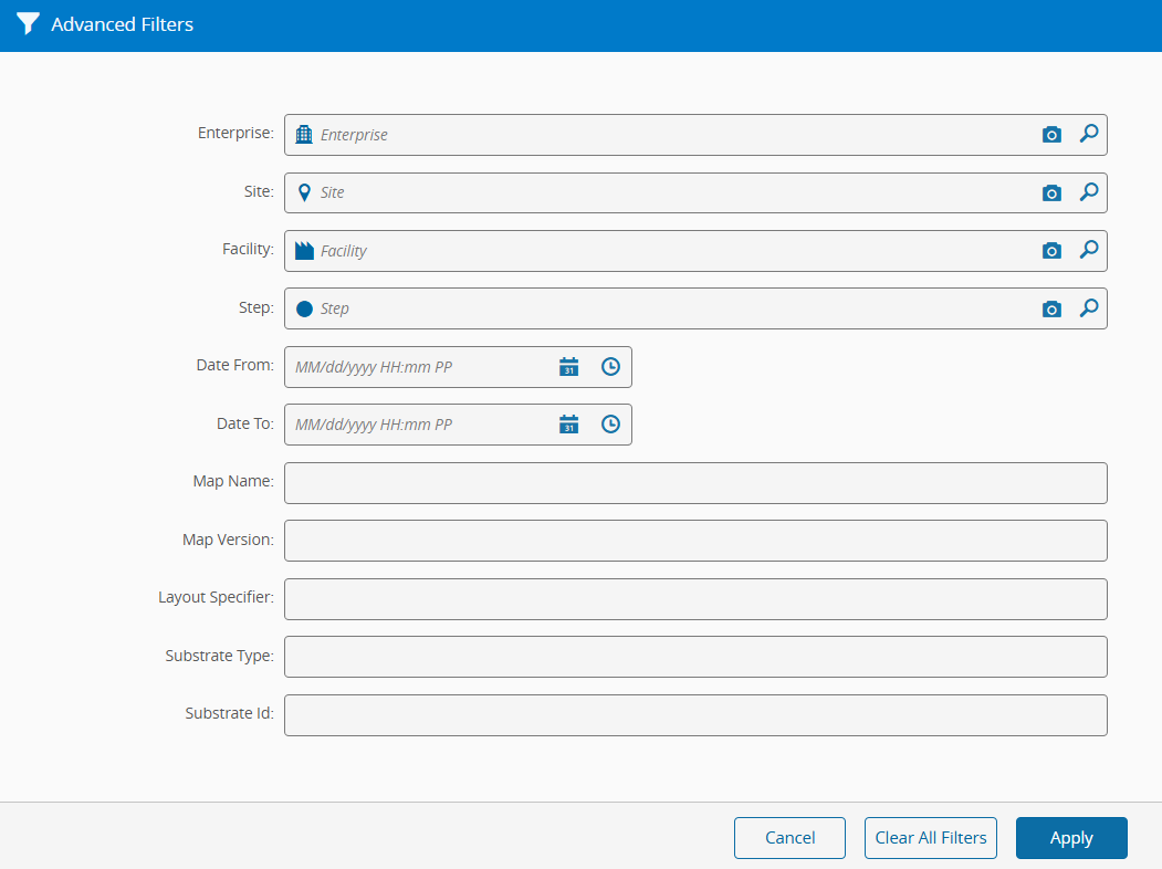 Screenshot of the advanced filters, available on the view device history page.