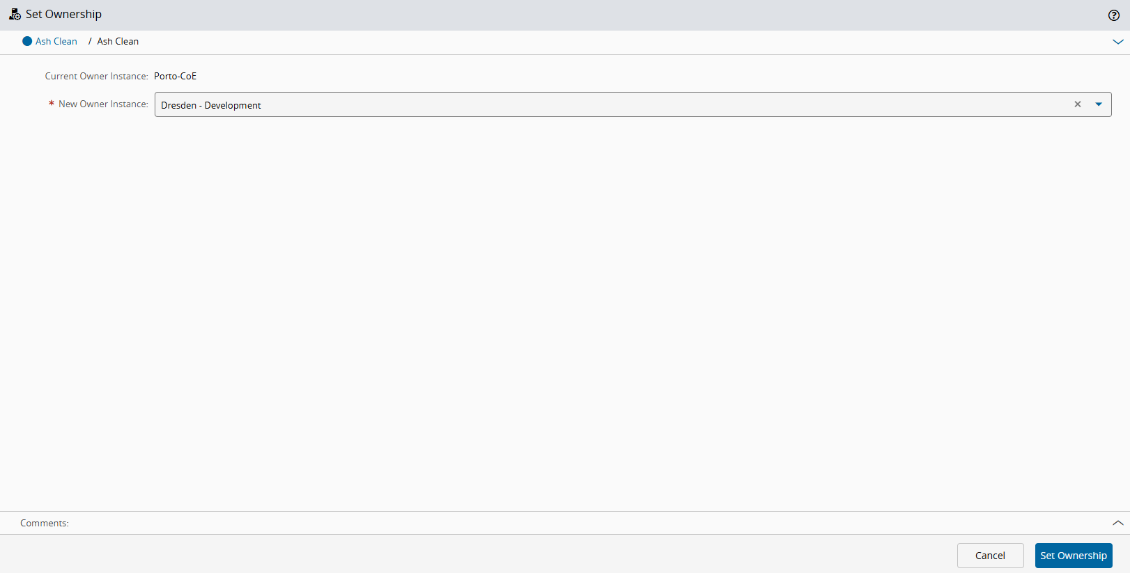 Screenshot showing the Set Ownership wizard.