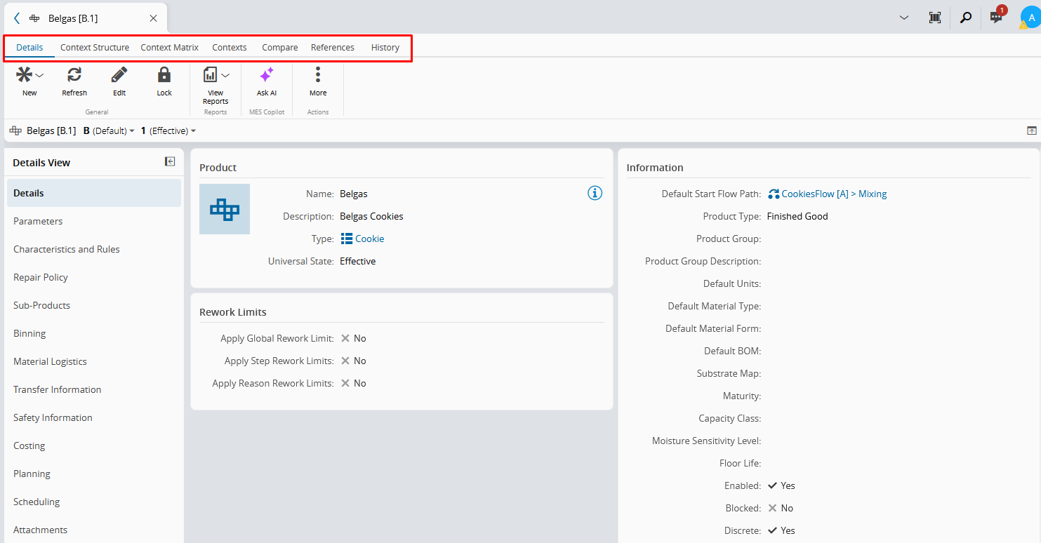 Screenshot showing an example of tabs available in the Product page.
