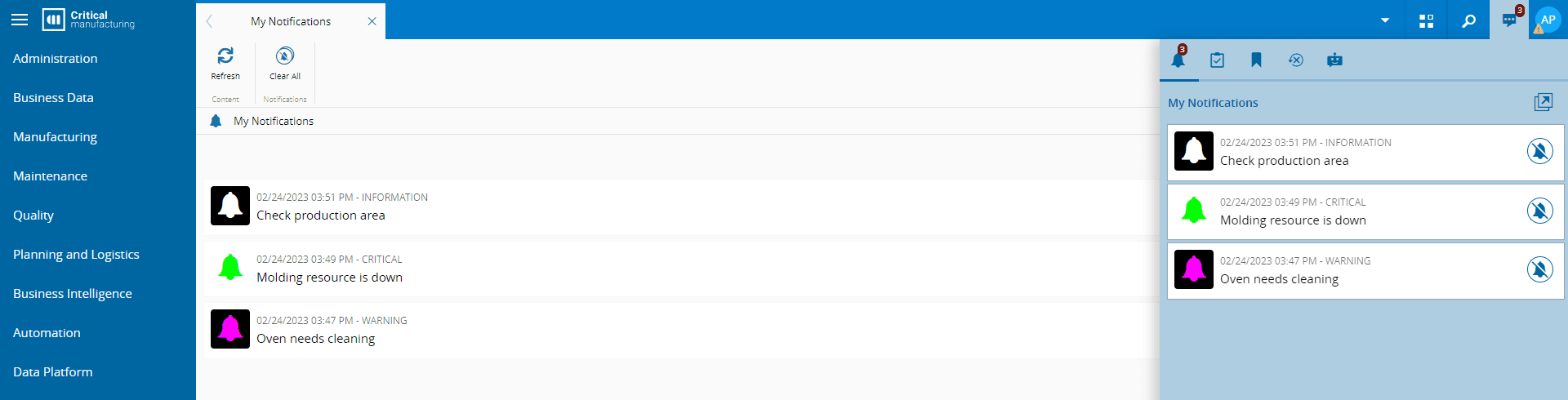Screenshot showing the "My Notifications" page.