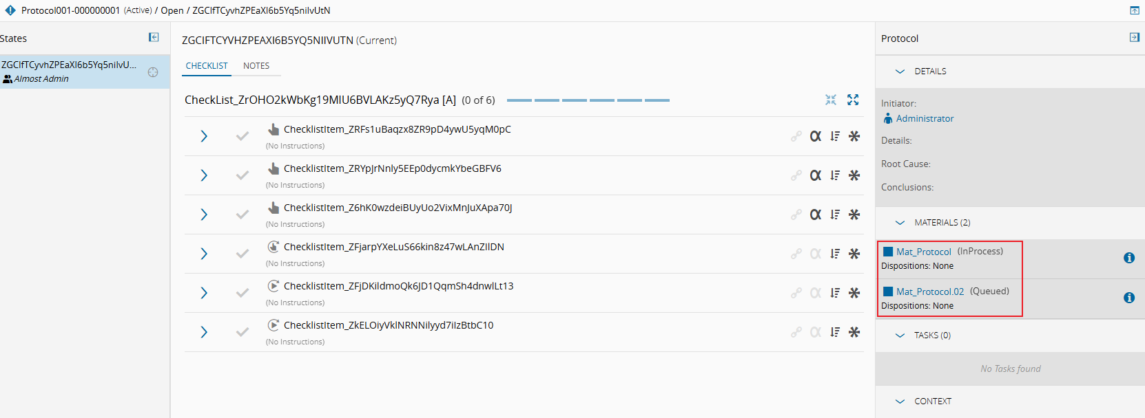 Protocol Instance with associated materials