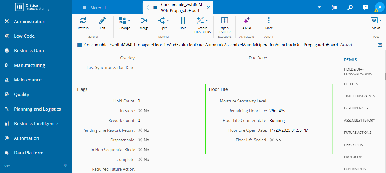 Raw Material Expiration Date and Floor Life Remaining Time
