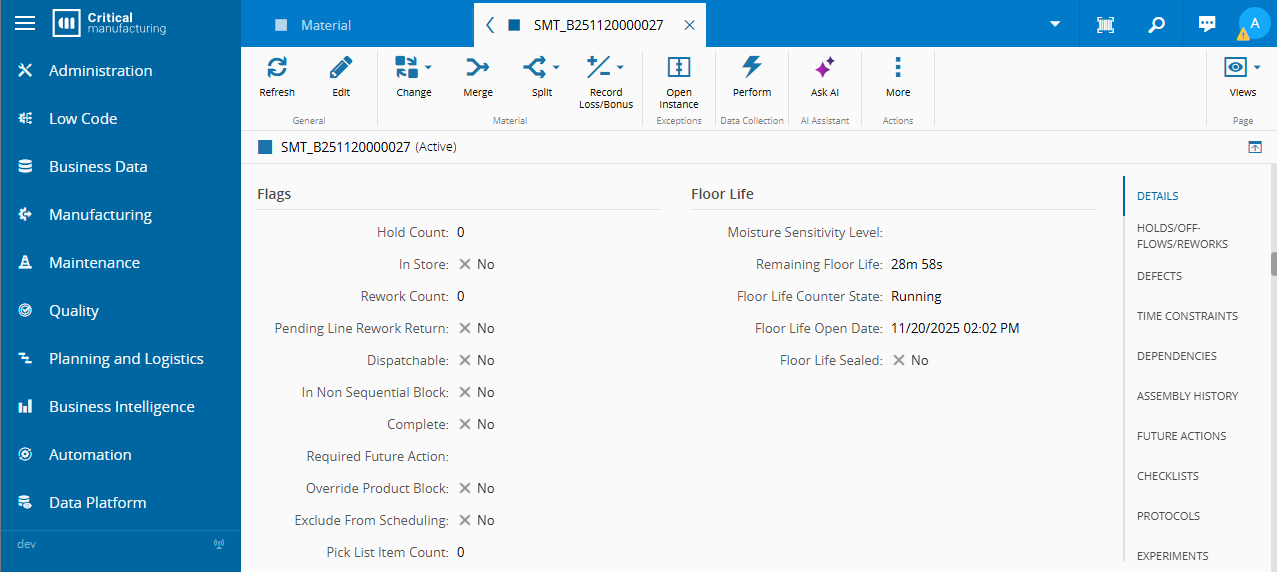 Panel Material Propagated Expiration Date and Floor Life Remaining Time