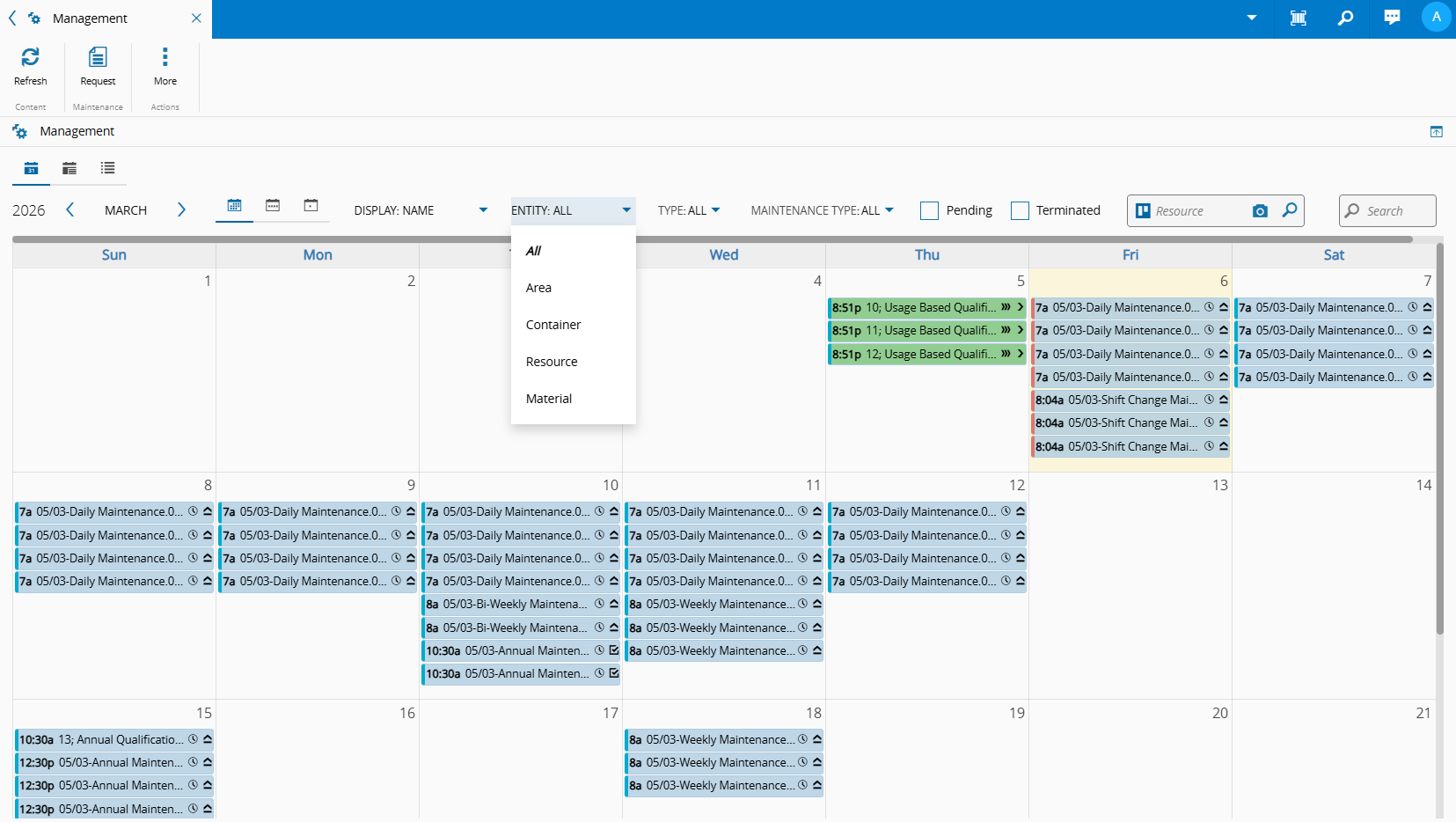 Screenshot showing maintenance management system overview.